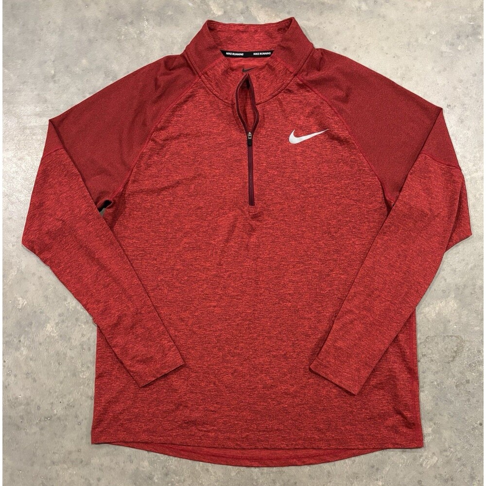 Nike Running Shirt Mens XL Red Dri-Fit 1/4 Zip Pullover Heathered Stretch